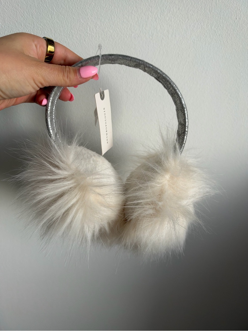 Anthropologie Pom Earmuffs with Silver Headband